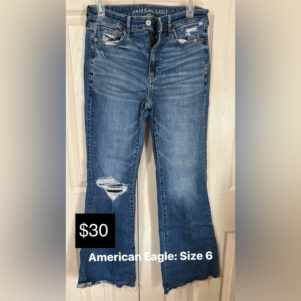 American Eagle Outfitters Distressed Blue Flare Jeans